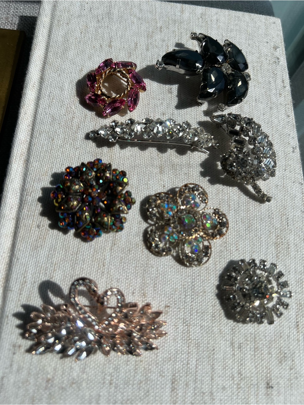 Assorted Women's Rhinestone Brooch Set - Pink, Black, Gold, Silver Tone - Picture 8 of 15
